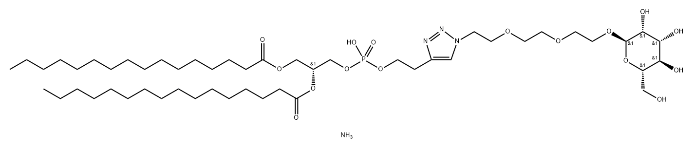 α-L-Mannopyranoside, 2-[2-[2-[4-[(7R)-4-hydroxy-4-oxido-10-oxo-7-[(1-oxohexadecyl)oxy]-3,5,9-trioxa-4-phosphapentacos-1-yl]-1H-1,2,3-triazol-1-yl]ethoxy]ethoxy]ethyl, ammonium salt (1:1) 구조식 이미지