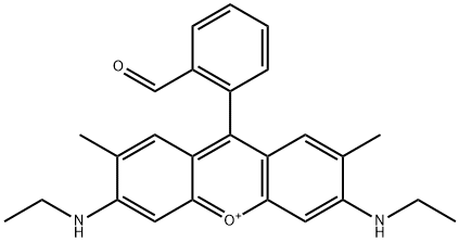 (E)-N-(6-(ethylamino)-9-(2-formylphenyl)-2,7-dimethyl-3H-xanthen-3-ylidene)ethanaminium 구조식 이미지