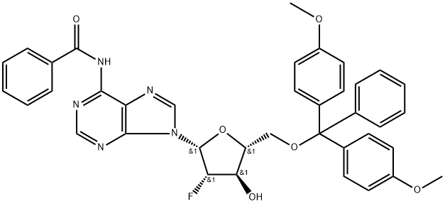 N6-Benzoyl-5'-O-(4,4'-dimethoxytrityl)-2'-fluoro-2'-deoxy-arabinoadenosine 구조식 이미지