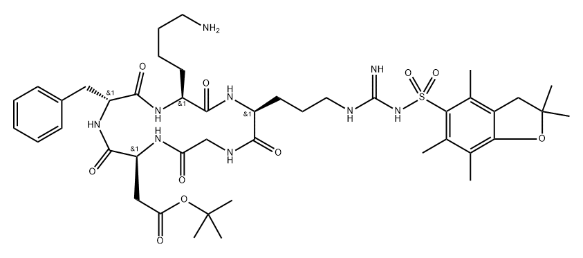 Cyclo[L-α-aspartyl-D-phenylalanyl-L-lysyl-N5-[[[(2,3-dihydro-2,2,4,6,7-pentamethyl-5-benzofuranyl)sulfonyl]amino]iminomethyl]-L-ornithylglycyl], 1,1-dimethylethyl ester 구조식 이미지