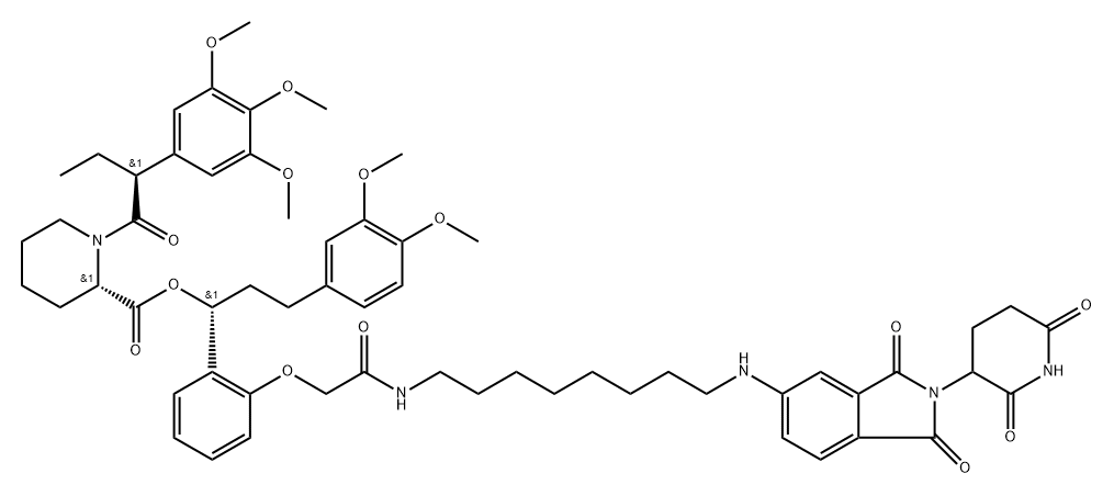 (1R)-3-(3,4-dimethoxyphenyl)-1-(2-(2-((8-((2-(2,6-dioxopiperidin-3-yl)-1,3-dioxoisoindolin-5-yl)amino)octyl)amino)-2-oxoethoxy)phenyl)propyl (2S)-1-((S)-2-(3,4,5-trimethoxyphenyl)butanoyl)piperidine-2-carboxylate Structure