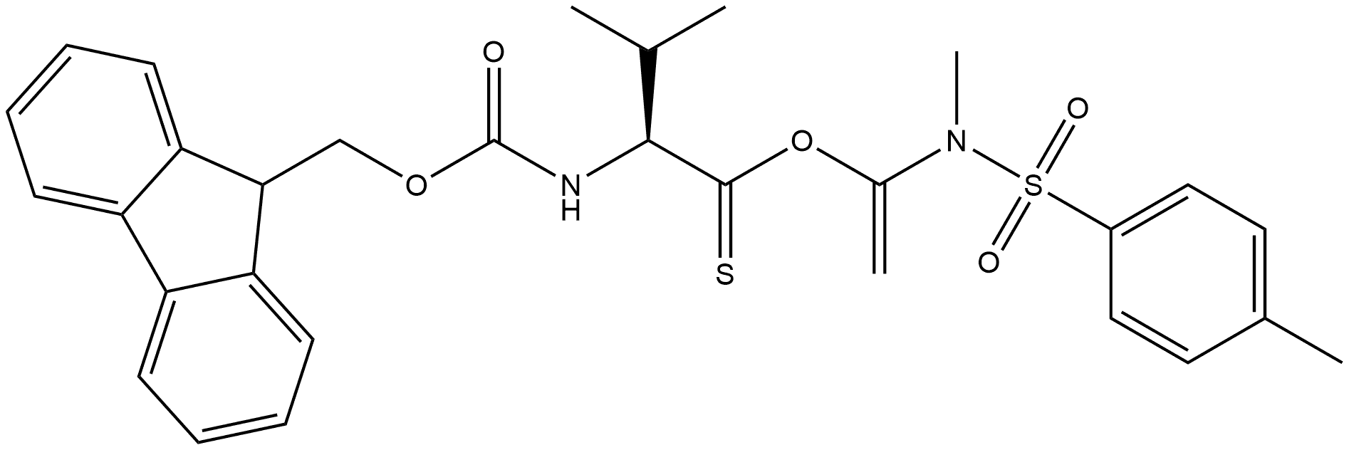 L-Valine, N-[(9H-fluoren-9-ylmethoxy)carbonyl]-, 1-[methyl[(4-methylphenyl)sulfonyl]amino]ethenyl ester, (2S)- Structure