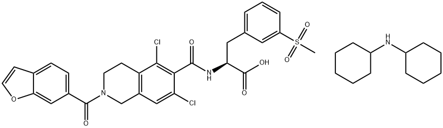 L-Phenylalanine, N-[[2-(6-benzofuranylcarbonyl)-5,7-dichloro-1,2,3,4-tetrahydro-6-isoquinolinyl]carbonyl]-3-(methylsulfonyl)-, compd. with N-cyclohexylcyclohexanamine (1:1) Structure