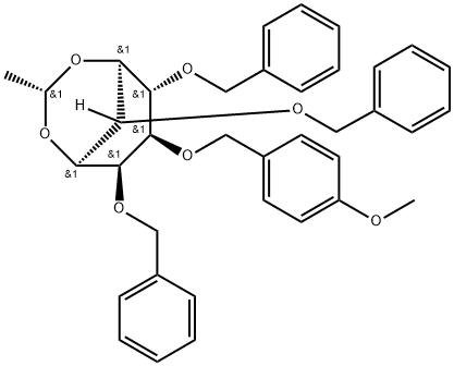 myo-Inositol, 1,5-O-ethylidene-3-O-(4-methoxyphenyl)methyl-2,4,6-tris-O-(phenylmethyl)-, stereoisomer Structure
