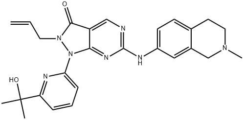 3H-Pyrazolo[3,4-d]pyrimidin-3-one, 1,2-dihydro-1-[6-(1-hydroxy-1-methylethyl)-2-pyridinyl]-2-(2-propen-1-yl)-6-[(1,2,3,4-tetrahydro-2-methyl-7-isoquinolinyl)amino]- (ACI) Structure