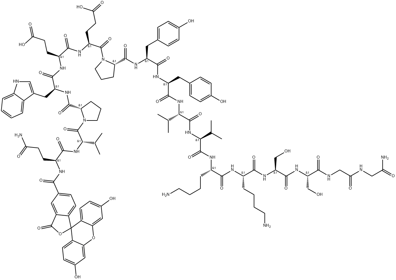 Glycinamide, N2-[(3',6'-dihydroxy-3-oxospiro[isobenzofuran-1(3H),9'-[9H]xanthen]-5-yl)carbonyl]-L-glutaminyl-L-valyl-L-prolyl-L-tryptophyl-L-α-glutamyl-L-α-glutamyl-L-prolyl-L-tyrosyl-L-tyrosyl-L-valyl-L-valyl-L-lysyl-L-lysyl-L-seryl-L-serylglycyl- Structure