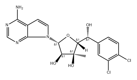 7H-Pyrrolo[2,3-d]pyrimidin-4-amine, 7-[(5R)-5-C-(3,4-dichlorophenyl)-3-C-methyl-β-D-ribofuranosyl]- Structure