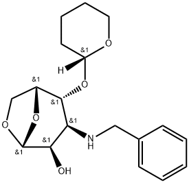 .beta.-D-Gulopyranose, 1,6-anhydro-3-deoxy-3-(phenylmethyl)amino-4-O-(2R)-tetrahydro-2H-pyran-2-yl- 구조식 이미지