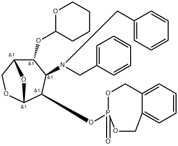 .beta.-D-Gulopyranose, 1,6-anhydro-3-bis(phenylmethyl)amino-3-deoxy-2-O-(1,5-dihydro-3-oxido-2,4,3-benzodioxaphosphepin-3-yl)-4-O-(tetrahydro-2H-pyran-2-yl)- Structure