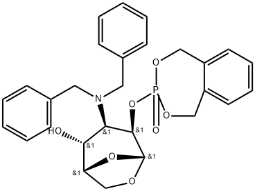 .beta.-D-Gulopyranose, 1,6-anhydro-3-bis(phenylmethyl)amino-3-deoxy-2-O-(1,5-dihydro-3-oxido-2,4,3-benzodioxaphosphepin-3-yl)- Structure