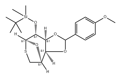 .beta.-D-Galactopyranose, 1,6-dideoxy-2-O-(1,1-dimethylethyl)dimethylsilyl-1,6-epithio-3,4-O-(4-methoxyphenyl)methylene- 구조식 이미지