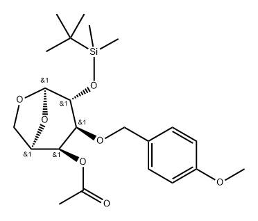 .beta.-D-Galactopyranose, 1,6-anhydro-2-O-(1,1-dimethylethyl)dimethylsilyl-3-O-(4-methoxyphenyl)methyl-, acetate 구조식 이미지