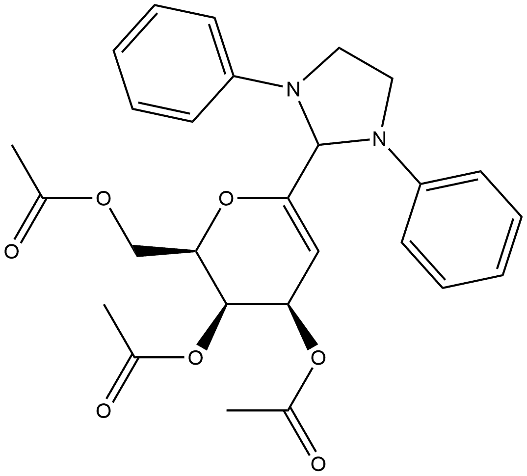 D-arabino-Hex-5-enitol, 2,6-anhydro-5-deoxy-6-C-(1,3-diphenyl-2-imidazolidinyl)-, 1,3,4-triacetate 구조식 이미지