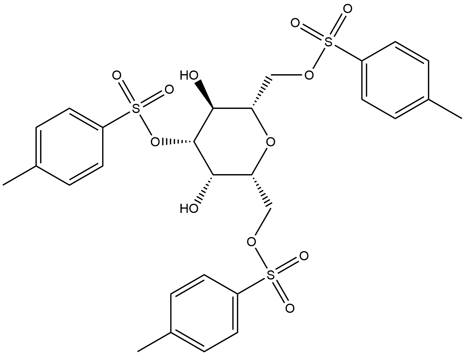 L-glycero-L-galacto-Heptitol, 2,6-anhydro-, 1,4,7-tris(4-methylbenzenesulfonate) Structure