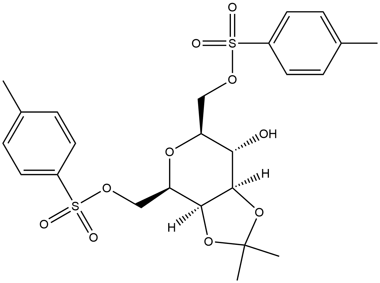 L-glycero-L-galacto-Heptitol, 2,6-anhydro-3,4-O-(1-methylethylidene)-, 1,7-bis(4-methylbenzenesulfonate) 구조식 이미지