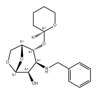 .beta.-D-Gulopyranose, 1,6-anhydro-3-deoxy-3-(phenylmethyl)amino-4-O-(2S)-tetrahydro-2H-pyran-2-yl- Structure