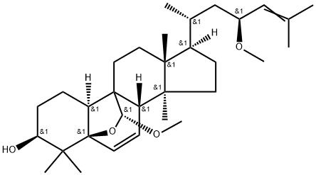 19-Norlanosta-6,24-diene-9-carboxaldehyde, 3,5-dihydroxy-23-methoxy-, cyclic 9,5-(methyl acetal), [C(R),3β,5β,9β,10α,23S]- Structure