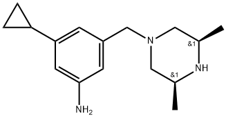 3-cyclopropyl-5-(((3R,5S)-3,5-dimethylpiperazin-1-yl)methyl)aniline Structure