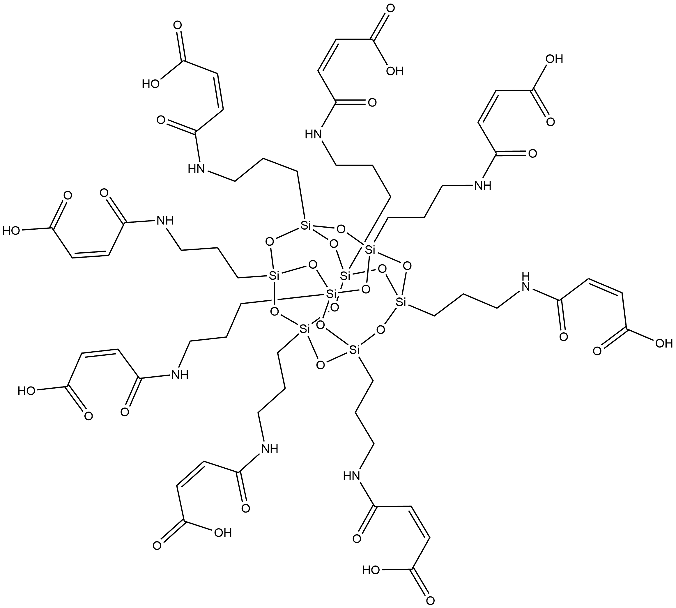 2-Butenoic acid, 4,4',4'',4''',4'''',4''''',4'''''',4'''''''-[pentacyclo[9.5.1.13,9.15,15.17,13]octasiloxane-1,3,5,7,9,11,13,15-octayloctakis(3,1-propanediylimino)]octakis[4-oxo-, (2Z,2'Z,2''Z,2'''Z,2''''Z,2'''''Z,2''''''Z,2'''''''Z)- Structure