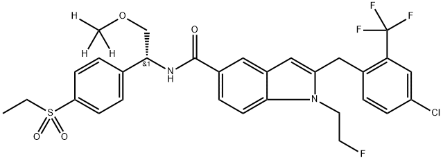 2-(4-Chloro-2-trifluoromethyl-benzyl)-1-(2-fluoro-ethyl)-1H-indole-5-carboxylic acid [(1R)-1-(4-ethanesulfonyl-phenyl)-2-trideuteromethoxy-ethyl]-amide Structure