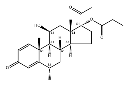 Pregna-1,4-diene-3,20-dione, 11-hydroxy-6-methyl-17-(1-oxopropoxy)-, (6α,11β)- (9CI) 구조식 이미지