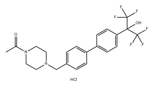 Ethanone, 1-[4-[[4'-[2,2,2-trifluoro-1-hydroxy-1-(trifluoromethyl)ethyl][1,1'-biphenyl]-4-yl]methyl]-1-piperazinyl]-, hydrochloride (1:1) 구조식 이미지