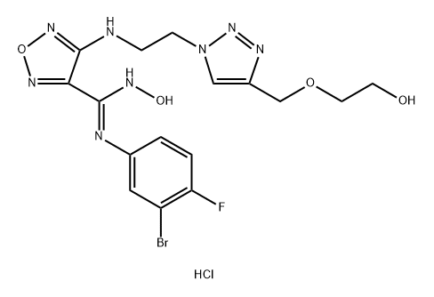 1,2,5-Oxadiazole-3-carboximidamide, N'-(3-bromo-4-fluorophenyl)-N-hydroxy-4-[[2-[4-[(2-hydroxyethoxy)methyl]-1H-1,2,3-triazol-1-yl]ethyl]amino]-, hydrochloride (1:1) Structure