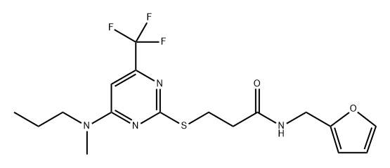 Propanamide, N-(2-furanylmethyl)-3-[[4-(methylpropylamino)-6-(trifluoromethyl)-2-pyrimidinyl]thio]- 구조식 이미지