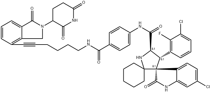 Dispiro[cyclohexane-1,2'-pyrrolidine-3',3''-[3H]indole]-5'-carboxamide, 6-chloro-4'-(3-chloro-2-fluorophenyl)-N-[4-[[[6-[2-(2,6-dioxo-3-piperidinyl)-2,3-dihydro-1-oxo-1H-isoindol-4-yl]-5-hexyn-1-yl]amino]carbonyl]phenyl]-, (3'R,4'S,5'R)- Structure