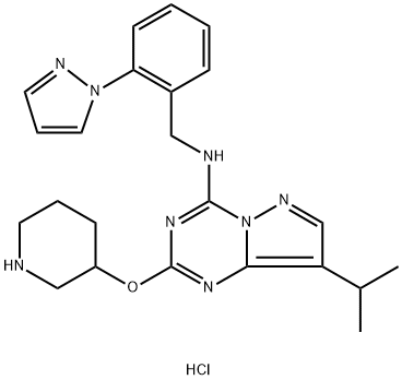 Pyrazolo[1,5-a]-1,3,5-triazin-4-amine, 8-(1-methylethyl)-2-(3-piperidinyloxy)-N-[[2-(1H-pyrazol-1-yl)phenyl]methyl]-, hydrochloride (1:1) 구조식 이미지