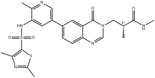 (R)-3-(6-(5-((2,4-dimethylthiazole)-5-sulfonamido)-6-methylpyridin-3-yl)-4-oxoquinazolin-3(4H)-yl)-N,2-dimethylpropanamide Structure