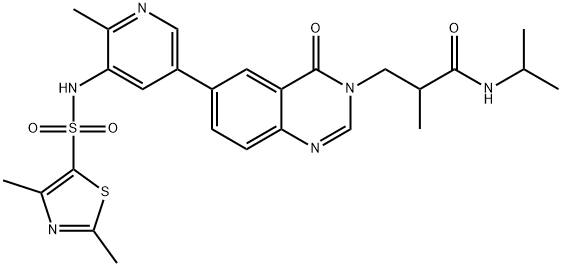 3-(6-(5-((2,4-dimethylthiazole)-5-sulfonamido)-6-methylpyridin-3-yl)-4-oxoquinazolin-3(4H)-yl)-N,2-dimethylpropanamide 구조식 이미지