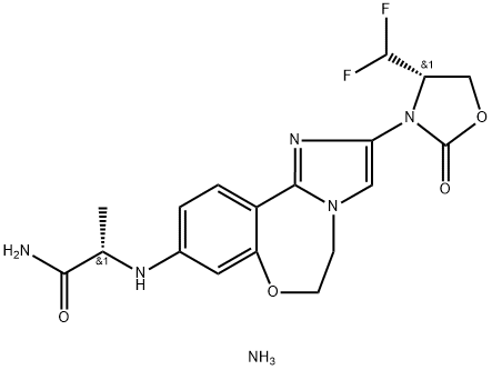 Propanamide, 2-[[2-[(4S)-4-(difluoromethyl)-2-oxo-3-oxazolidinyl]-5,6-dihydroimidazo[1,2-d][1,4]benzoxazepin-9-yl]amino]-, ammonium salt (1:1), (2S)- Structure