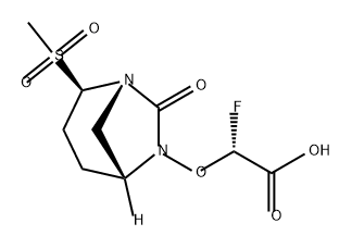 Acetic acid, 2-fluoro-2-[[(1 S,2R,5R)-2-(methyls ulfonyl)-7-oxo-1 ,6-diazabicyclo[3.2.1 ]oct-6-yl] oxy]-, (2R)- Structure