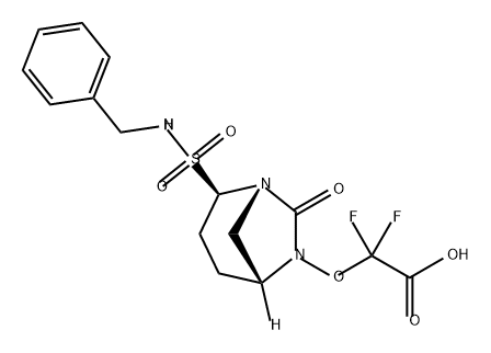 2-(((1S,2R,5R)-2-(N-benzylsulfamoyl)-7-oxo-1,6-diazabicyclo[3.2.1]octan-6-yl)oxy)-2,2-difluoroacetic acid Structure