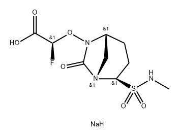 Acetic acid, 2-fluoro-2-[[(1S,2R,5R)-2-[(methyl amino)sulfonyl]-7-oxo-1,6-diazabicyclo[3.2.1] oct-6-yl]oxy]-, sodium salt (1:1), (2S)- Structure