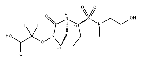 2,2-difluoro-2-(((1S,2R,5R)-2-(N-(2-hydroxyethyl)-N-methylsulfamoyl)-7-oxo-1,6-diazabicyclo[3.2.1]octan-6-yl)oxy)acetic acid Structure