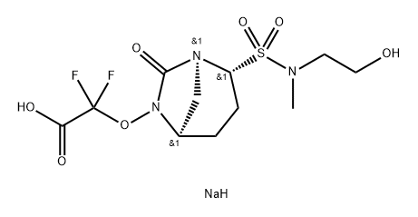 sodium 2,2-difluoro-2-(((1S,2R,5R)-2-(N-(2-hydroxyethyl)-N-methylsulfamoyl)-7-oxo-1,6-diazabicyclo[3.2.1]octan-6-yl)oxy)acetate Structure