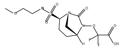 2,2-difluoro-2-(((1S,2R,5R)-2-(N-(2-methoxyethyl)sulfamoyl)-7-oxo-1,6-diazabicyclo[3.2.1]octan-6-yl)oxy)acetic acid Structure