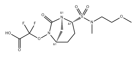 2,2-difluoro-2-(((1S,2R,5R)-2-(N-(2-methoxyethyl)-N-methylsulfamoyl)-7-oxo-1,6-diazabicyclo[3.2.1]octan-6-yl)oxy)acetic acid 구조식 이미지