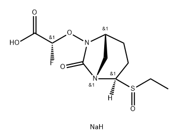 Acetic acid, 2-[[(1 S,2R,5R)-2-[(R)-ethylsulfinyl]- 7-oxo-1 ,6-diazabicyclo[3.2.1 ]oct-6-yl]oxy]-2- fluoro-, sodium salt (1 : 1 ), (2R)- 구조식 이미지