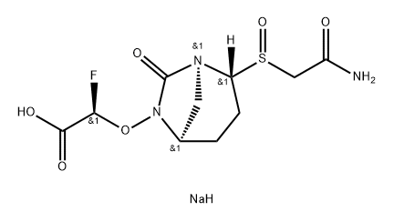 Acetic acid, 2-[[(1S,2R,5R)-2-[(R)-(2-amino-2- oxoethyl)sulfinyl]-7-oxo-1,6-diazabicyclo [3.2.1]oct-6-yl]oxy]-2-fluoro-, sodium salt (1:1), (2R)- Structure