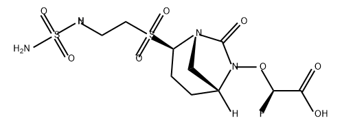 Acetic acid, 2-[[(1S,2R,5R)-2-[[2-[(aminosu lfonyl)amino]ethyl]sulfonyl]-7-oxo-1,6-diazab icyclo[3.2.1]oct-6-yl]oxy]-2-fluoro-, (2R)- Structure