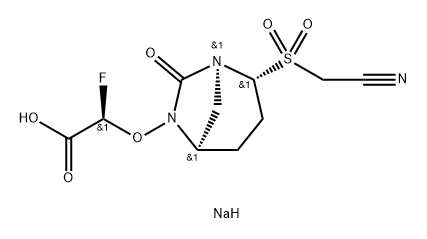 Acetic acid, 2-[[(1 S,2R,5R)-2-[(cyanomethyl) sulfonyl]-7-oxo-1 ,6-diazabicyclo[3.2.1 ]oct-6-yl] oxy]-2-fluoro-, sodium salt (1 : 1 ), (2R)- Structure