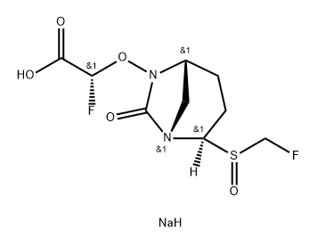 Acetic acid, 2-fluoro-2-[[(1 S,2R,5R)-2-[(S)- (fluoromethyl)sulfinyl]-7-oxo-1 ,6-diazabicyclo [3.2.1 ]oct-6-yl]oxy]-, sodium salt (1 : 1 ), (2R)- 구조식 이미지