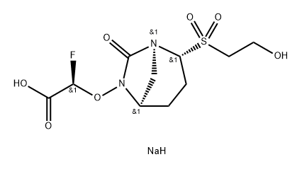 Acetic acid, 2-fluoro-2-[[(1 S,2R,5R)-2-[(2- hydroxyethyl)sulfonyl]-7-oxo-1 ,6-diazabicyclo [3.2.1 ]oct-6-yl]oxy]-, sodium salt (1 : 1 ), (2R)- Structure