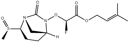 3-Methyl-2-buten-1-yl (2R)-2-fluoro-2-[[(1S,2R, 5R)-2-[(R)-methylsulfinyl]-7-oxo-1,6-diazab icyclo[3.2.1]oct-6-yl]oxy]acetate Structure