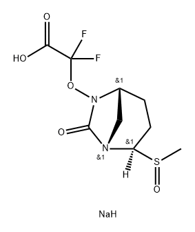 Acetic acid, 2,2-difluoro-2-[[(1S,2R,5R)-2- (methylsulfinyl)-7-oxo-1,6-diazabicyclo[3.2.1] oct-6-yl]oxy]-, sodium salt (1:1) Structure