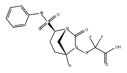 2-(((1S,2R,5R)-2-(N-benzylsulfamoyl)-7-oxo-1,6-diazabicyclo[3.2.1]octan-6-yl)oxy)-2,2-difluoroacetic acid 구조식 이미지