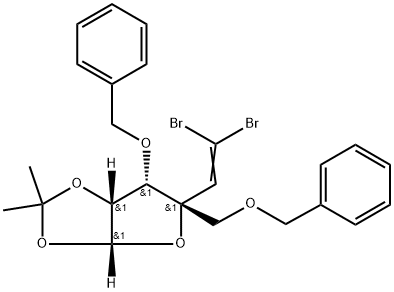 β-L-lyxo-Hex-5-enofuranose, 6,6-dibromo-5,6-dideoxy-1,2-O-(1-methylethylidene)-4-C-[(phenylmethoxy)methyl]-3-O-(phenylmethyl)- Structure